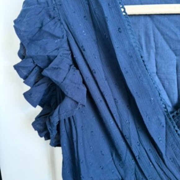 Rockin' C Women's Navy Swiss Dot V-Neck Short Flutter Sleeve Dress - Picture 4 of 4